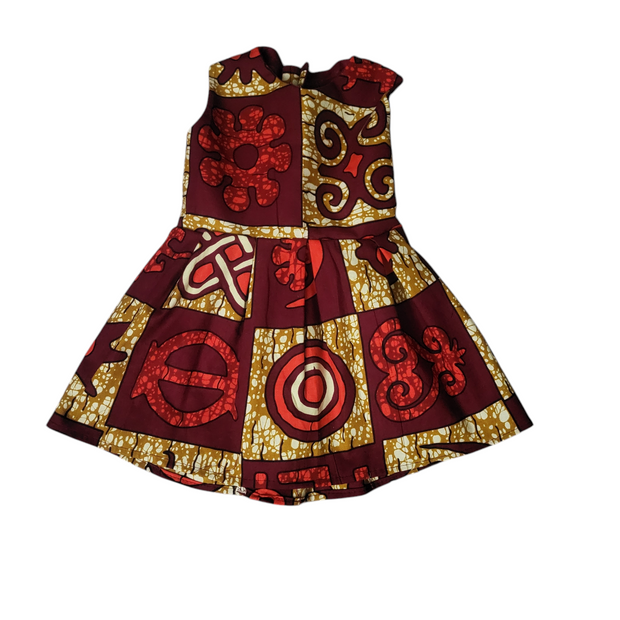 Dinaa African Print (Ankara) Flared Girl Dresses  Size 1-4 Green & Red Tones Colors