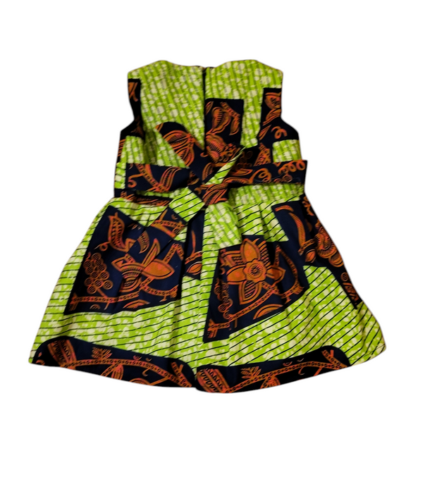 Dinaa African Print (Ankara) Flared Girl Dresses  Size 1-4 Green & Red Tones Colors