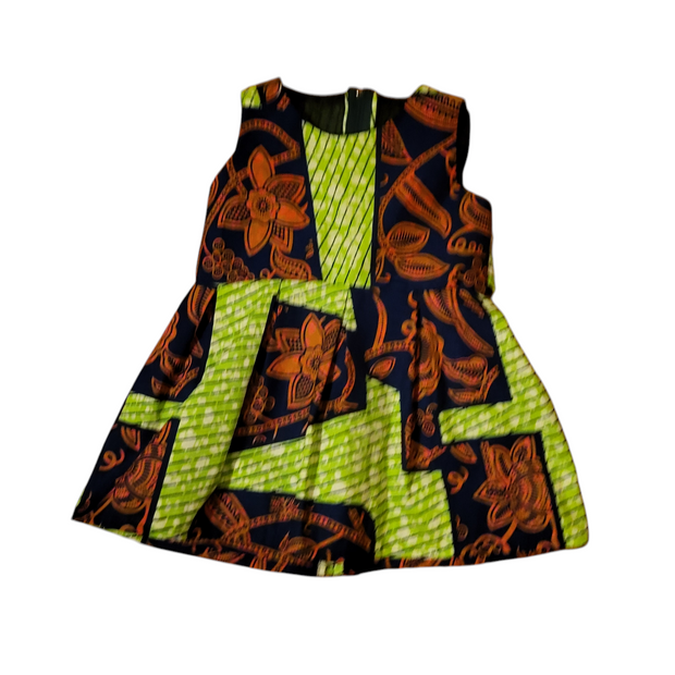 Dinaa African Print (Ankara) Flared Girl Dresses  Size 1-4 Green & Red Tones Colors