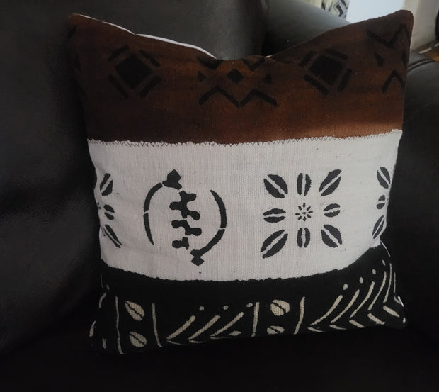 Mudcloth Pillow Cover Patchwork Brown/Black/White