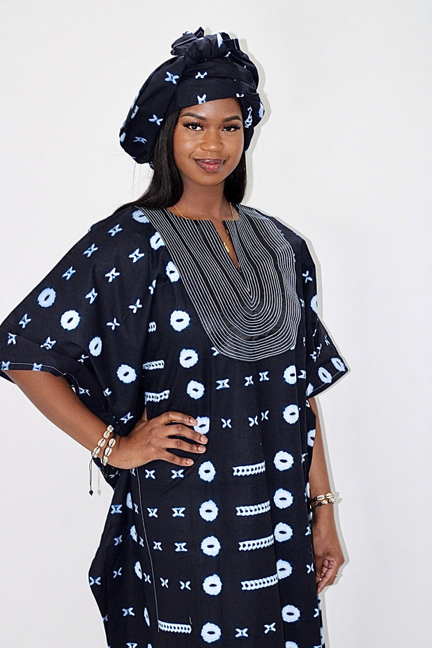 Leppi Indigo Dyed Women Boubou Kaftan TossokoClothing