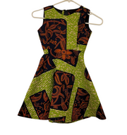 Dinaa African Print (Ankara) Flared Girl Dresses  Size 1-4 Green & Red Tones Colors