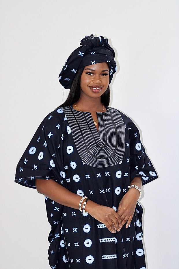 Leppi Indigo Dyed Women Boubou Kaftan TossokoClothing