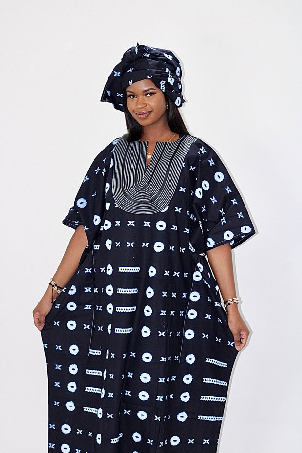 Leppi Indigo Dyed Women Boubou Kaftan TossokoClothing