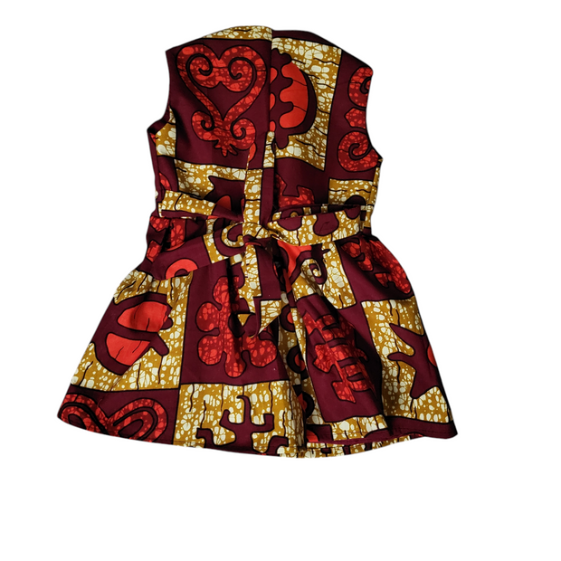 Dinaa African Print (Ankara) Flared Girl Dresses  Size 1-4 Green & Red Tones Colors