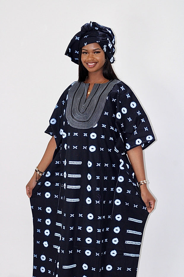 Leppi Indigo Dyed Women Boubou Kaftan TossokoClothing