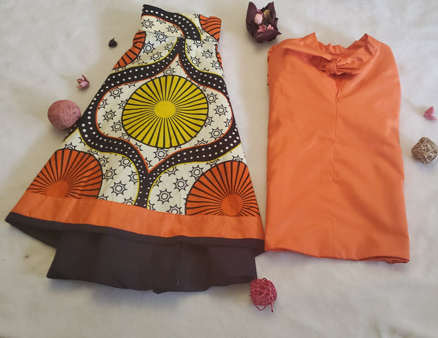 Girl's Orange African Print Top & Skirt TossokoClothing